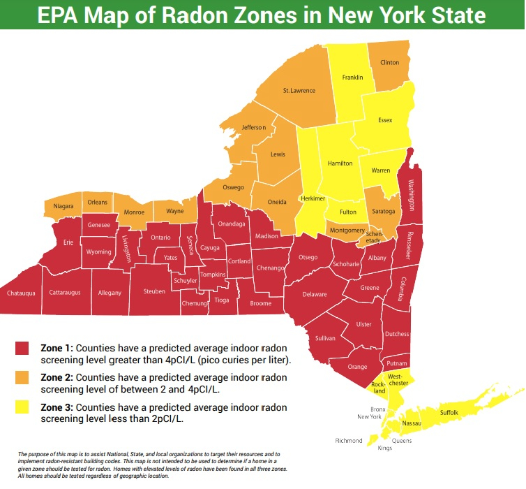 EPA Map of Radon Zones NYS